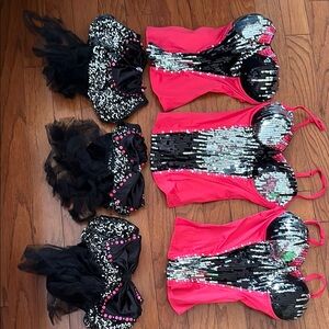 Pink and Black Dance Costume with Sequins and Feathers